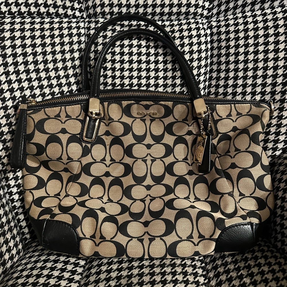 Coach Black and Tan Signature Mini Tote
